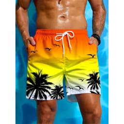 Palm Tree Pattern Beach Shorts Men Gradient 3D Printed Swim Trunks Summer Breathable Short Pants Loose Board Shorts Streetwear