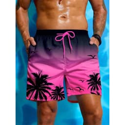 Palm Tree Pattern Beach Shorts Men Gradient 3D Printed Swim Trunks Summer Breathable Short Pants Loose Board Shorts Streetwear
