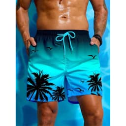 Palm Tree Pattern Beach Shorts Men Gradient 3D Printed Swim Trunks Summer Breathable Short Pants Loose Board Shorts Streetwear