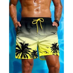 Palm Tree Pattern Beach Shorts Men Gradient 3D Printed Swim Trunks Summer Breathable Short Pants Loose Board Shorts Streetwear