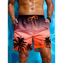 Palm Tree Pattern Beach Shorts Men Gradient 3D Printed Swim Trunks Summer Breathable Short Pants Loose Board Shorts Streetwear