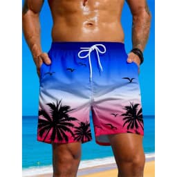 Palm Tree Pattern Beach Shorts Men Gradient 3D Printed Swim Trunks Summer Breathable Short Pants Loose Board Shorts Streetwear