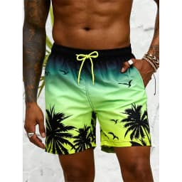 Palm Tree Pattern Beach Shorts Men Gradient 3D Printed Swim Trunks Summer Breathable Short Pants Loose Board Shorts Streetwear