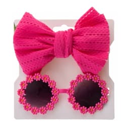 2Pcs/Card Daisy Baby Sunglasses Eyelet Bow Headband Set Elastic Nylon Hair Bands Seaside Sun Glasses Kids Headwear