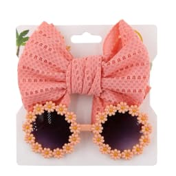 2Pcs/Card Daisy Baby Sunglasses Eyelet Bow Headband Set Elastic Nylon Hair Bands Seaside Sun Glasses Kids Headwear