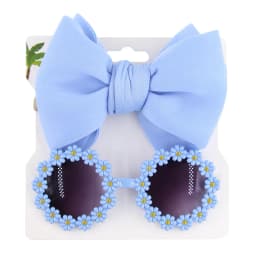 2Pcs/Card Daisy Baby Sunglasses Eyelet Bow Headband Set Elastic Nylon Hair Bands Seaside Sun Glasses Kids Headwear