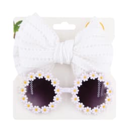 2Pcs/Card Daisy Baby Sunglasses Eyelet Bow Headband Set Elastic Nylon Hair Bands Seaside Sun Glasses Kids Headwear