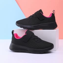 Boys' breathable running shoes, lightweight girls' sports shoes, four season outdoor children's black mesh eyes, big children's