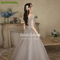 BeitifuBaby Women's Prom Dresses Vestidos Elegantes Princess Style Ruffles Off The Shoulder Ball Gown Evening Dress for Women