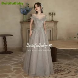 BeitifuBaby Women's Prom Dresses Vestidos Elegantes Princess Style Ruffles Off The Shoulder Ball Gown Evening Dress for Women