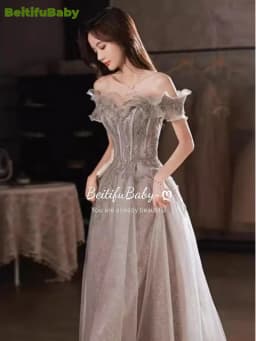 BeitifuBaby Women's Prom Dresses Vestidos Elegantes Princess Style Ruffles Off The Shoulder Ball Gown Evening Dress for Women
