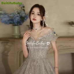 BeitifuBaby Women's Prom Dresses Vestidos Elegantes Princess Style Ruffles Off The Shoulder Ball Gown Evening Dress for Women