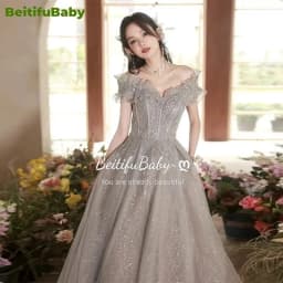 BeitifuBaby Women's Prom Dresses Vestidos Elegantes Princess Style Ruffles Off The Shoulder Ball Gown Evening Dress for Women