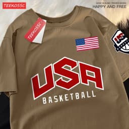 USA Basketballer Printed Street Casual T-Shirts Men Women Loose Oversized Clothing Breathable Cotton Short Sleeved Couple Tees