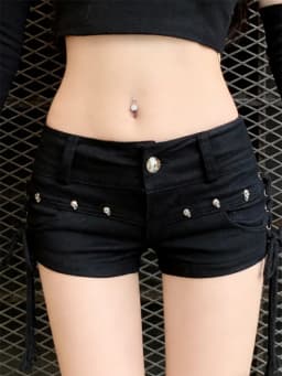 Women's Black Gothic Denim Shorts Vintage Aesthetic Korean Low Waist Jean Shorts Harajuku Y2k Cowboy Short Pants Clothes Summer