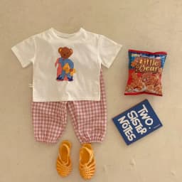 Short Sleeve Suit For Girl Boy Clothes Summer Clothing Cartoon T-shirt Plaid Trousers Chidren's 2 Piece Set Toddler Outfits NEW
