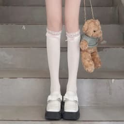 Women Lolita Lace-edge Bow Velvet Stockings Mid Leg Socks Thin Breathable Soft Cute College Style Kawaii JK Knee High Calf Socks