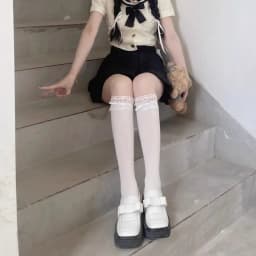 Women Lolita Lace-edge Bow Velvet Stockings Mid Leg Socks Thin Breathable Soft Cute College Style Kawaii JK Knee High Calf Socks