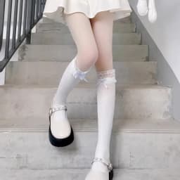 Women Lolita Lace-edge Bow Velvet Stockings Mid Leg Socks Thin Breathable Soft Cute College Style Kawaii JK Knee High Calf Socks