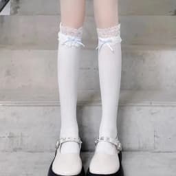 Women Lolita Lace-edge Bow Velvet Stockings Mid Leg Socks Thin Breathable Soft Cute College Style Kawaii JK Knee High Calf Socks