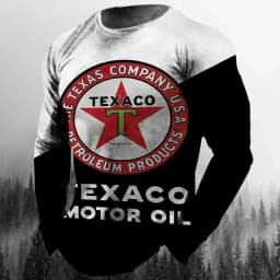 Vintage Men's T-shirt Long Sleeve Biker Tops Tees 3D STP Oil Print Motorcycle T shirt Oversized Loose Texaco Man Clothing 2024