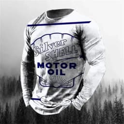 Vintage Men's T-shirt Long Sleeve Biker Tops Tees 3D STP Oil Print Motorcycle T shirt Oversized Loose Texaco Man Clothing 2024