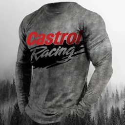 Vintage Men's T-shirt Long Sleeve Biker Tops Tees 3D STP Oil Print Motorcycle T shirt Oversized Loose Texaco Man Clothing 2024