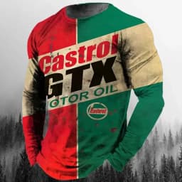 Vintage Men's T-shirt Long Sleeve Biker Tops Tees 3D STP Oil Print Motorcycle T shirt Oversized Loose Texaco Man Clothing 2024