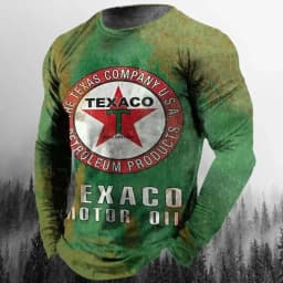 Vintage Men's T-shirt Long Sleeve Biker Tops Tees 3D STP Oil Print Motorcycle T shirt Oversized Loose Texaco Man Clothing 2024
