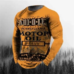 Vintage Men's T-shirt Long Sleeve Biker Tops Tees 3D STP Oil Print Motorcycle T shirt Oversized Loose Texaco Man Clothing 2024