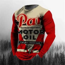 Vintage Men's T-shirt Long Sleeve Biker Tops Tees 3D STP Oil Print Motorcycle T shirt Oversized Loose Texaco Man Clothing 2024