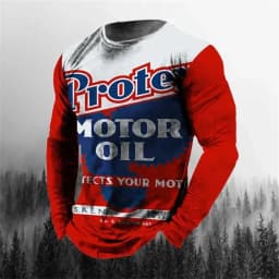 Vintage Men's T-shirt Long Sleeve Biker Tops Tees 3D STP Oil Print Motorcycle T shirt Oversized Loose Texaco Man Clothing 2024