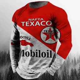 Vintage Men's T-shirt Long Sleeve Biker Tops Tees 3D STP Oil Print Motorcycle T shirt Oversized Loose Texaco Man Clothing 2024