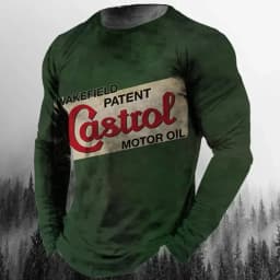 Vintage Men's T-shirt Long Sleeve Biker Tops Tees 3D STP Oil Print Motorcycle T shirt Oversized Loose Texaco Man Clothing 2024