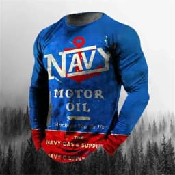 Vintage Men's T-shirt Long Sleeve Biker Tops Tees 3D STP Oil Print Motorcycle T shirt Oversized Loose Texaco Man Clothing 2024