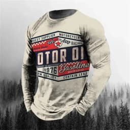 Vintage Men's T-shirt Long Sleeve Biker Tops Tees 3D STP Oil Print Motorcycle T shirt Oversized Loose Texaco Man Clothing 2024