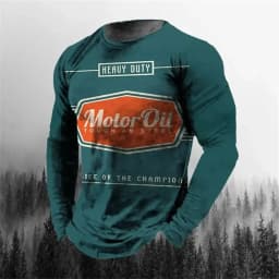 Vintage Men's T-shirt Long Sleeve Biker Tops Tees 3D STP Oil Print Motorcycle T shirt Oversized Loose Texaco Man Clothing 2024