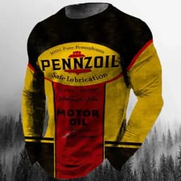 Vintage Men's T-shirt Long Sleeve Biker Tops Tees 3D STP Oil Print Motorcycle T shirt Oversized Loose Texaco Man Clothing 2024