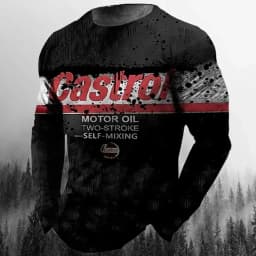 Vintage Men's T-shirt Long Sleeve Biker Tops Tees 3D STP Oil Print Motorcycle T shirt Oversized Loose Texaco Man Clothing 2024
