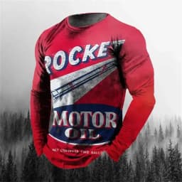Vintage Men's T-shirt Long Sleeve Biker Tops Tees 3D STP Oil Print Motorcycle T shirt Oversized Loose Texaco Man Clothing 2024