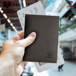 HUMERPAUL Passport Wallt with AirTag for Travel Essentials Crazy Horse Leather  RFID Credit Card Holder Pen Cover Money Bag