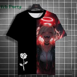 3D Print Clothing Anime Girls Rose Print Unisex Short Sleeve Anime Girls Graphic T Shirts Gothic T-Shirt Round Neck T-Shirt Tops