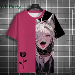 3D Print Clothing Anime Girls Rose Print Unisex Short Sleeve Anime Girls Graphic T Shirts Gothic T-Shirt Round Neck T-Shirt Tops