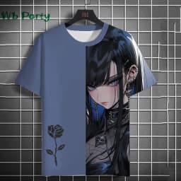 3D Print Clothing Anime Girls Rose Print Unisex Short Sleeve Anime Girls Graphic T Shirts Gothic T-Shirt Round Neck T-Shirt Tops
