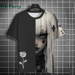 3D Print Clothing Anime Girls Rose Print Unisex Short Sleeve Anime Girls Graphic T Shirts Gothic T-Shirt Round Neck T-Shirt Tops