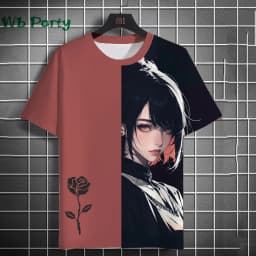 3D Print Clothing Anime Girls Rose Print Unisex Short Sleeve Anime Girls Graphic T Shirts Gothic T-Shirt Round Neck T-Shirt Tops