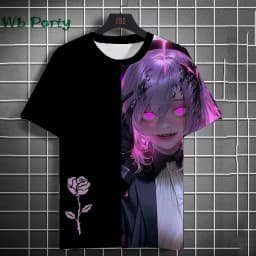 3D Print Clothing Anime Girls Rose Print Unisex Short Sleeve Anime Girls Graphic T Shirts Gothic T-Shirt Round Neck T-Shirt Tops