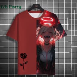 3D Print Clothing Anime Girls Rose Print Unisex Short Sleeve Anime Girls Graphic T Shirts Gothic T-Shirt Round Neck T-Shirt Tops