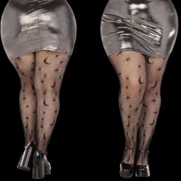 Plus Size 90-140kg Women's High Waist Sexy Fishnet Black Tight Exotic Fishnet Pantyhose Flame Halloween Patterned Nylons Stockin