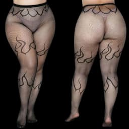 Plus Size 90-140kg Women's High Waist Sexy Fishnet Black Tight Exotic Fishnet Pantyhose Flame Halloween Patterned Nylons Stockin